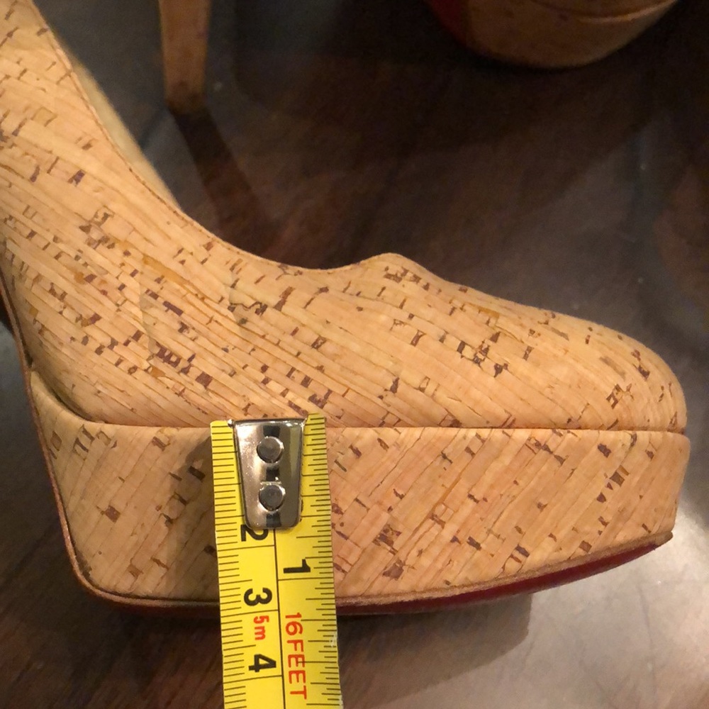 ❤️ Christian Louboutin Stiletto Red soles platform cork, stretch strap heels - Picture 11 of 12
